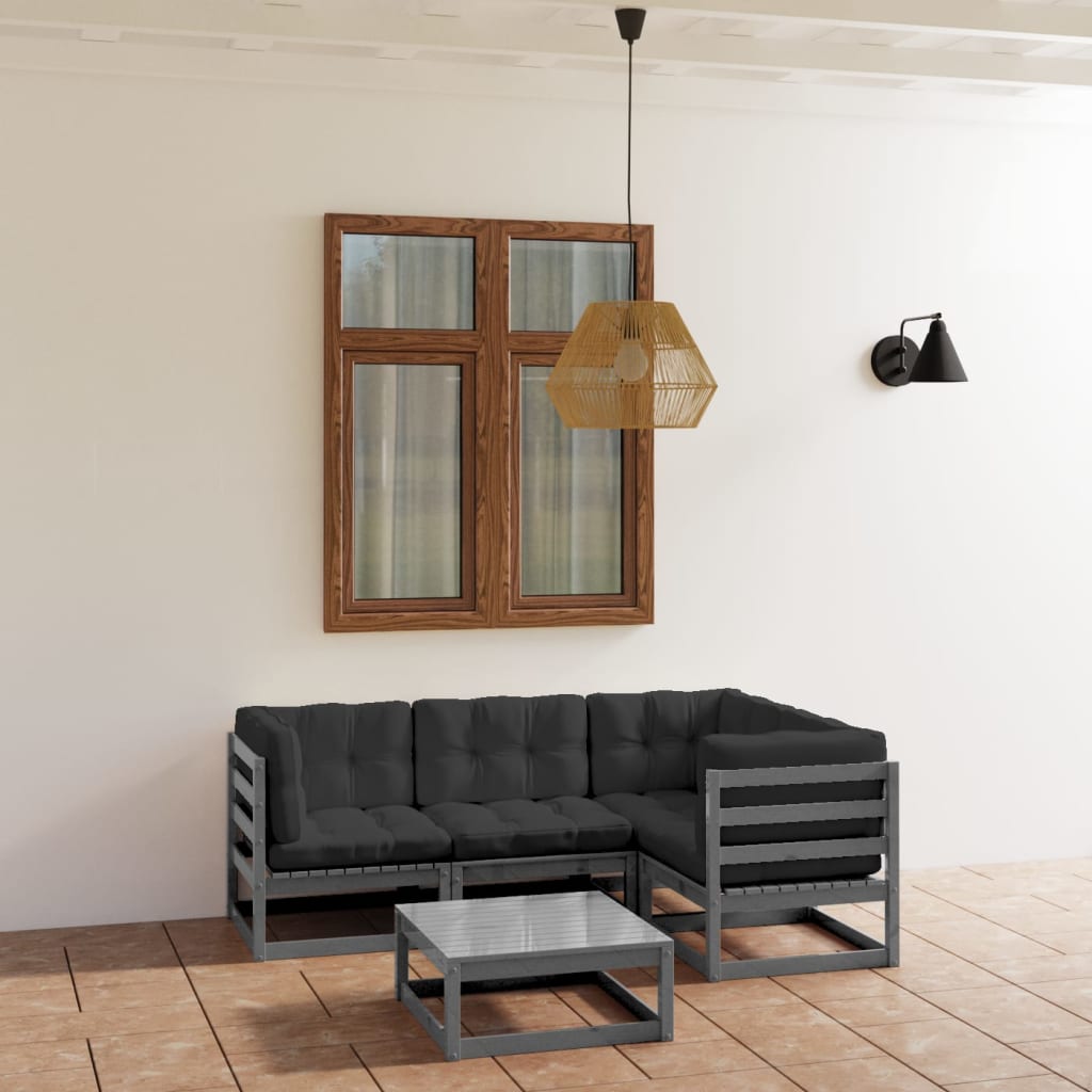 Set Divani da Giardino 5 pz con Cuscini Legno Massello di Pino - homemem39