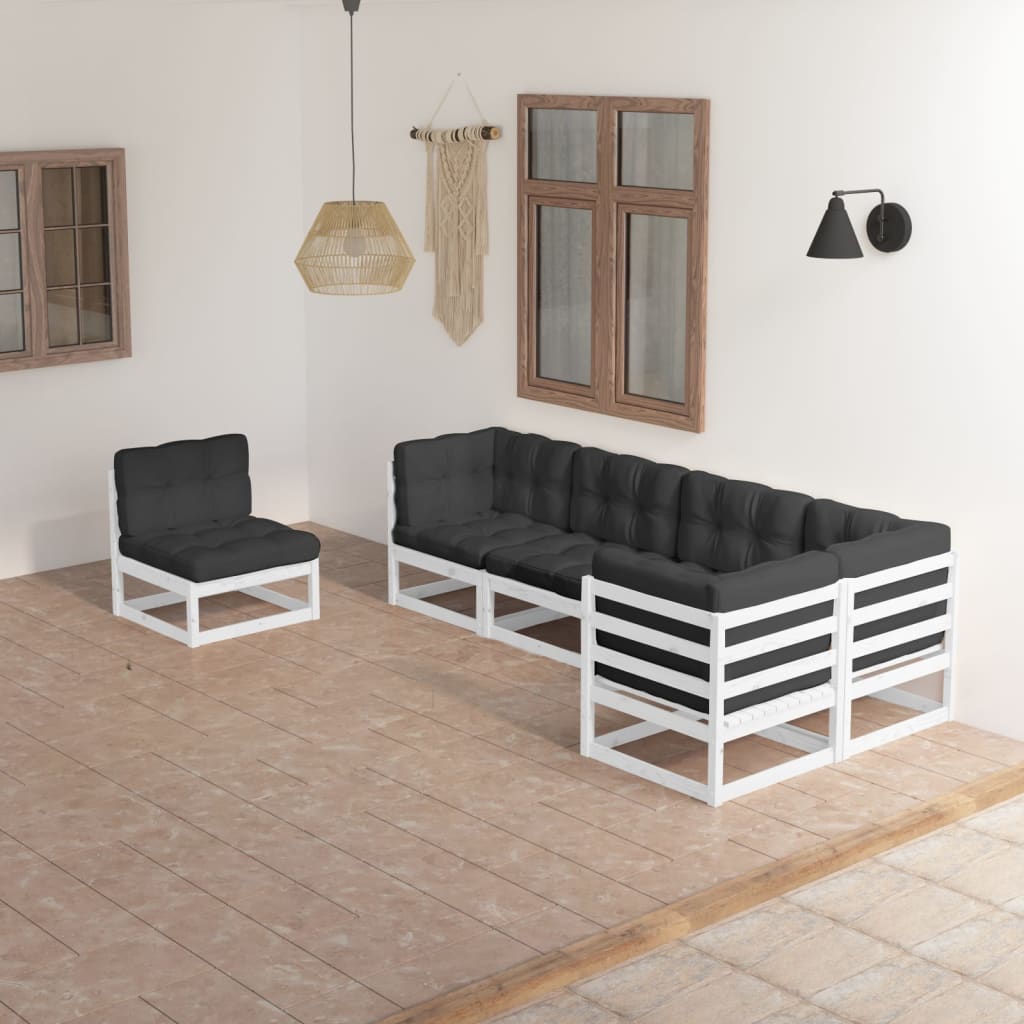 Set Divani da Giardino 6 pz con Cuscini Legno Massello di Pino - homemem39