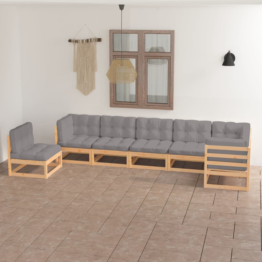 Set Divani da Giardino 7 pz con Cuscini Legno Massello di Pino - homemem39