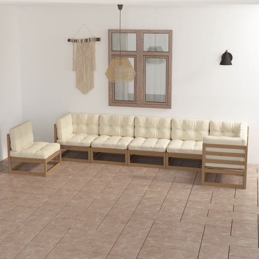 Set Divani da Giardino 7 pz con Cuscini Legno Massello di Pino - homemem39