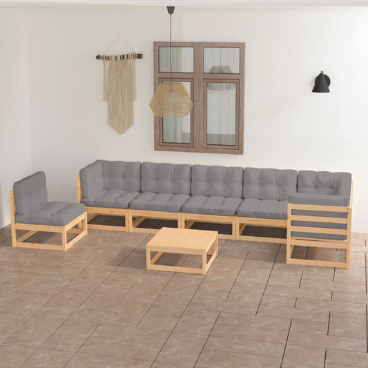 Set Divani da Giardino 8 pz con Cuscini Legno Massello di Pino - homemem39