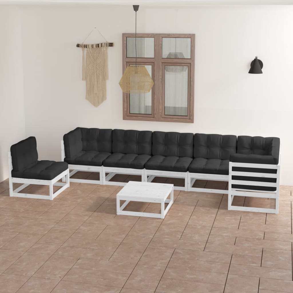 Set Divani da Giardino 8 pz con Cuscini Legno Massello di Pino - homemem39