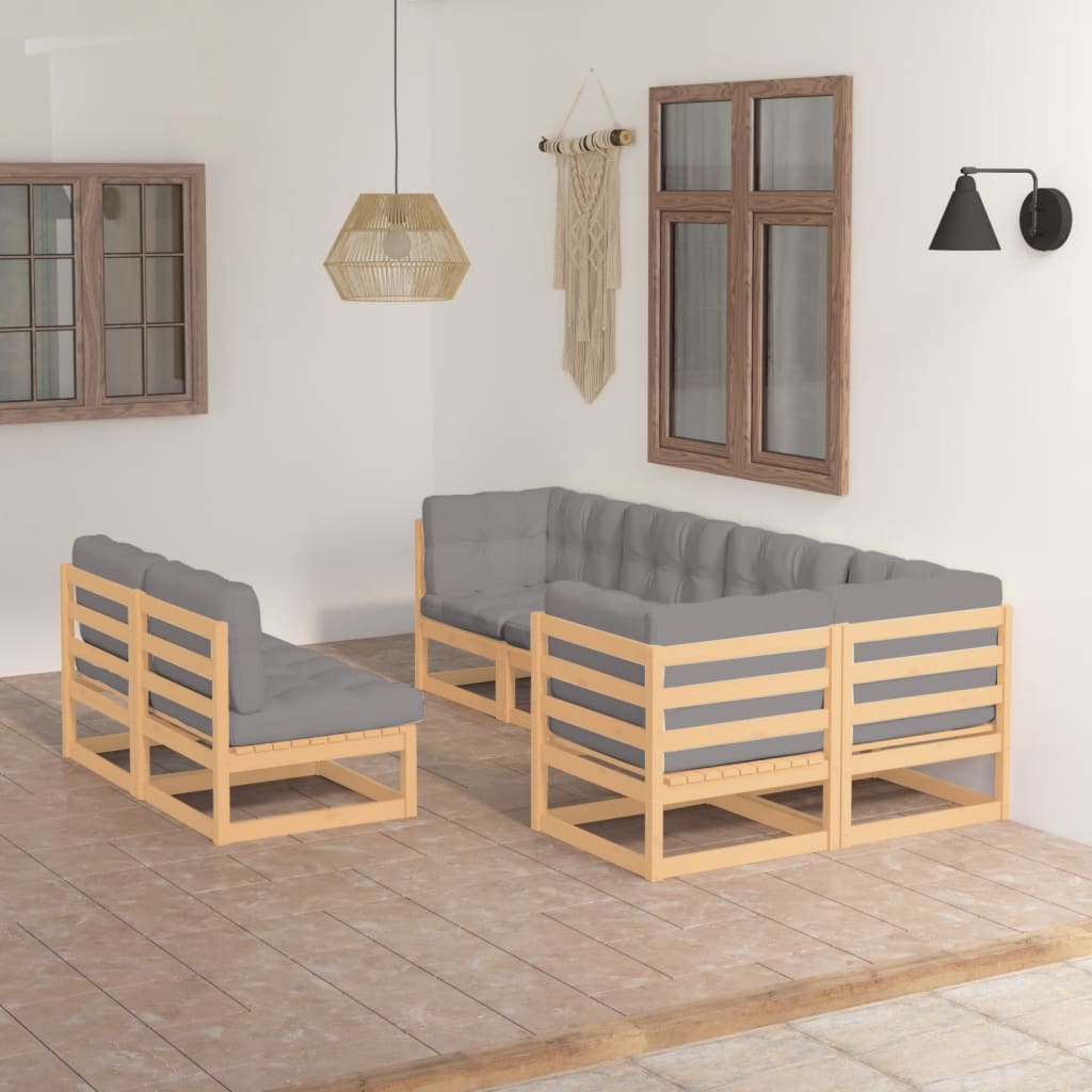 Set Divani da Giardino 7 pz con Cuscini Legno Massello di Pino - homemem39