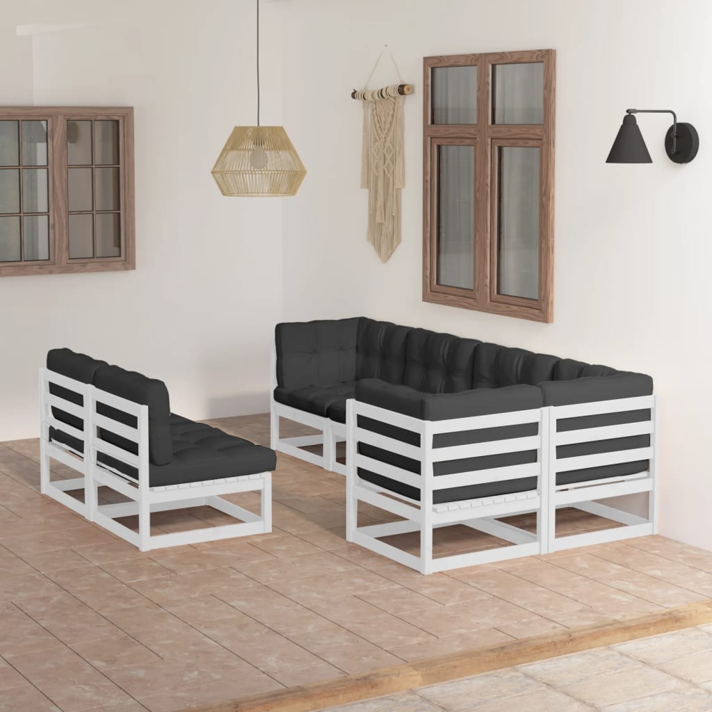 Set Divani da Giardino 7 pz con Cuscini Legno Massello di Pino - homemem39