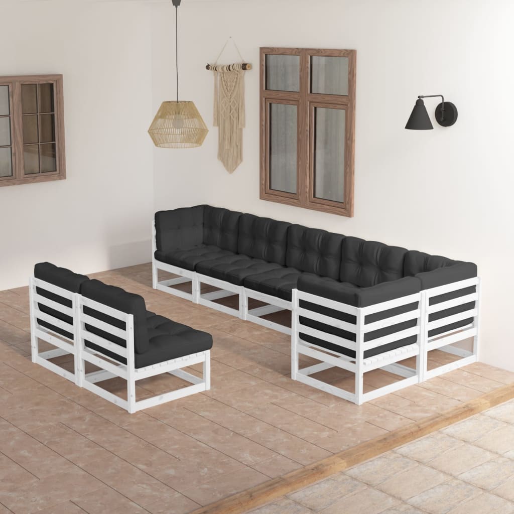 Set Divani da Giardino 8 pz con Cuscini Legno Massello di Pino - homemem39