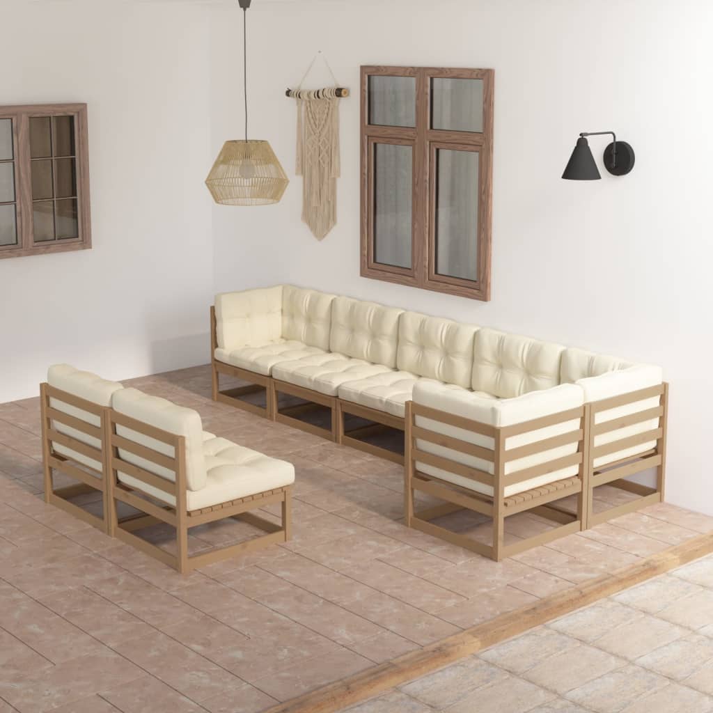 Set Divani da Giardino 8 pz con Cuscini Legno Massello di Pino - homemem39