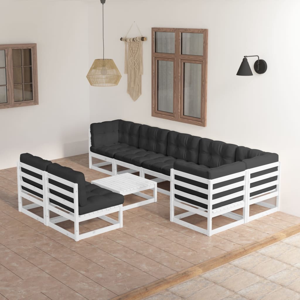 Set Divani da Giardino 9 pz con Cuscini Legno Massello di Pino - homemem39