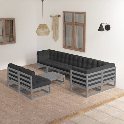 Set Divani da Giardino 9 pz con Cuscini Legno Massello di Pino - homemem39