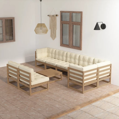 Set Divani da Giardino 9 pz con Cuscini Legno Massello di Pino - homemem39