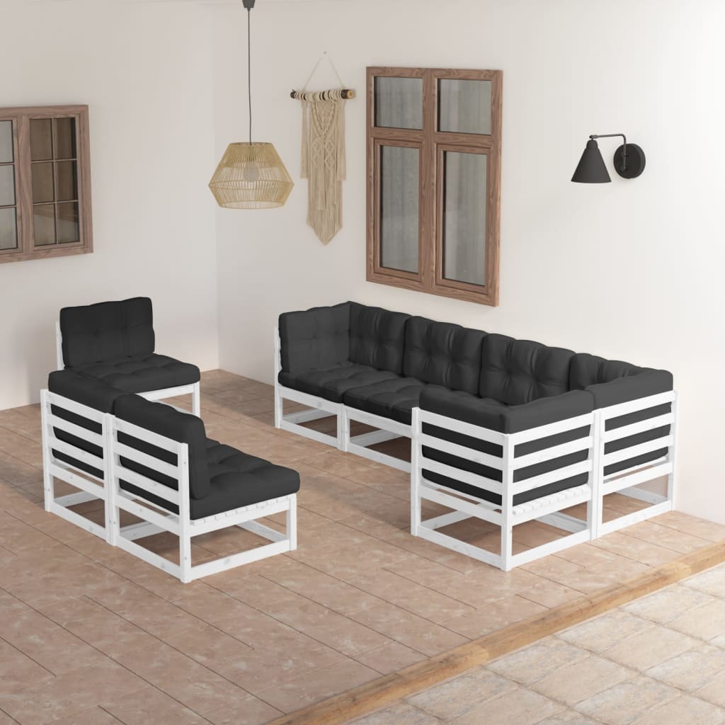 Set Divani da Giardino 8 pz con Cuscini Legno Massello di Pino - homemem39