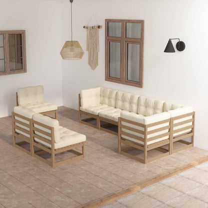 Set Divani da Giardino 8 pz con Cuscini Legno Massello di Pino - homemem39