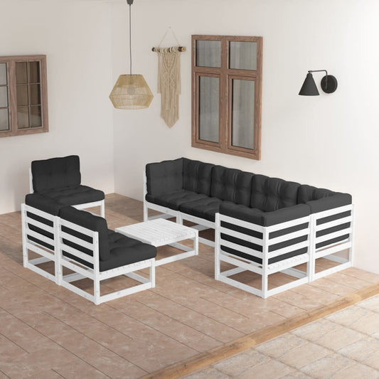 Set Divani da Giardino 9 pz con Cuscini Legno Massello di Pino - homemem39