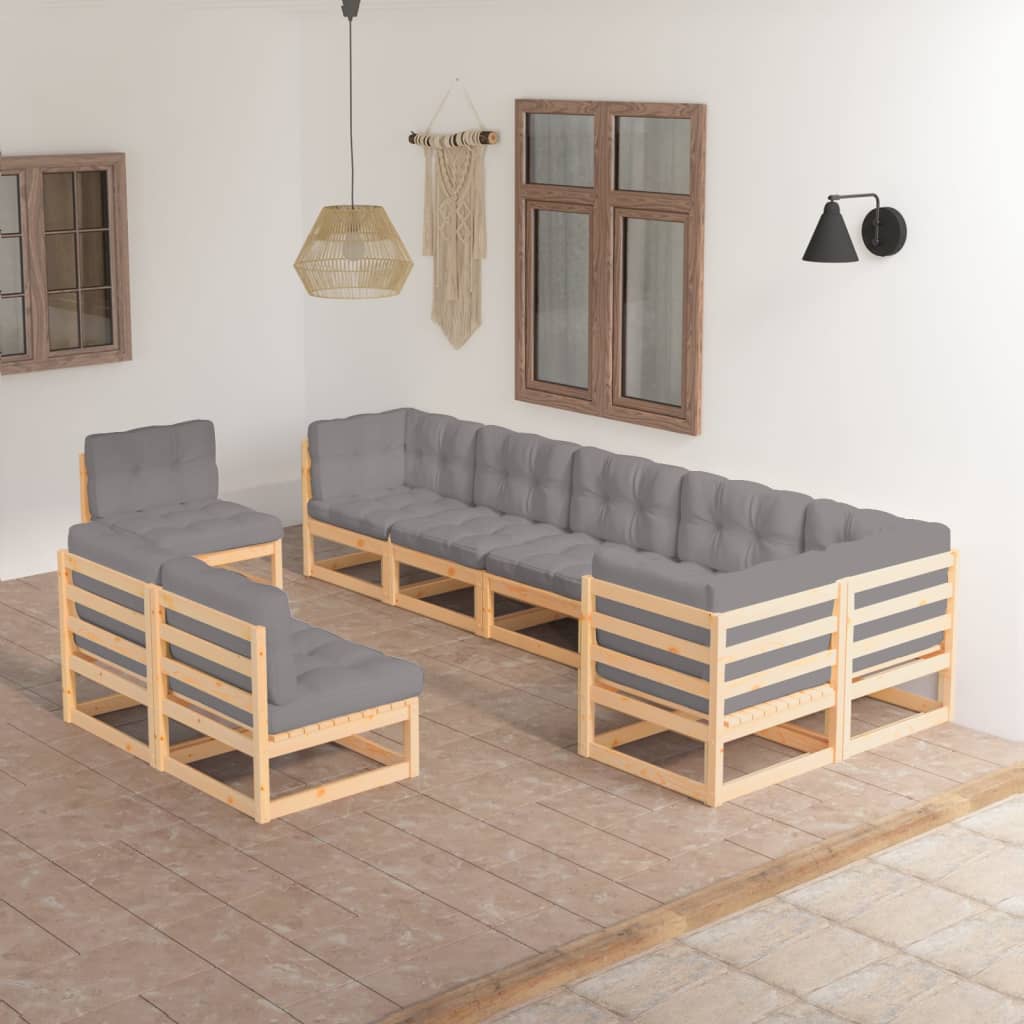 Set Divani da Giardino 9 pz con Cuscini Legno Massello di Pino - homemem39