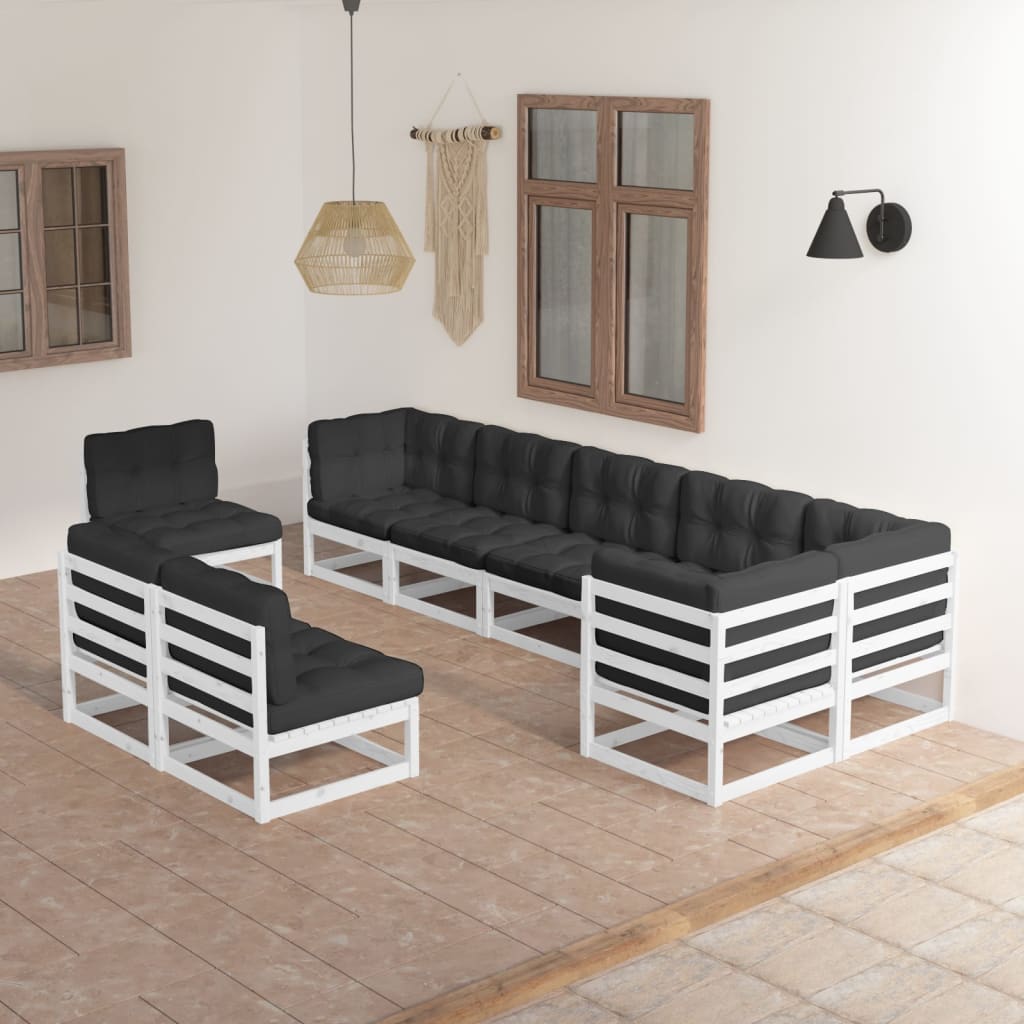 Set Divani da Giardino 9 pz con Cuscini Legno Massello di Pino - homemem39