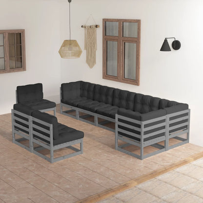 Set Divani da Giardino 9 pz con Cuscini Legno Massello di Pino - homemem39