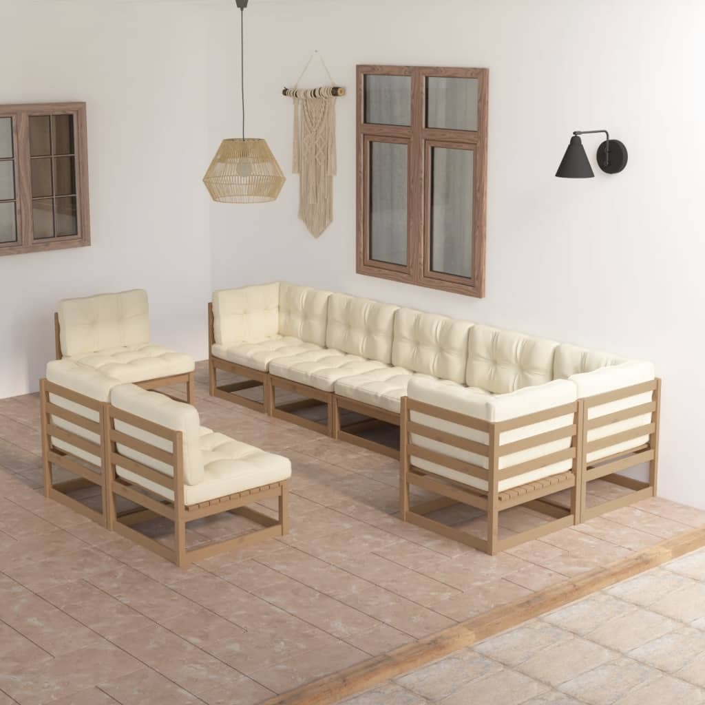 Set Divani da Giardino 9 pz con Cuscini Legno Massello di Pino - homemem39