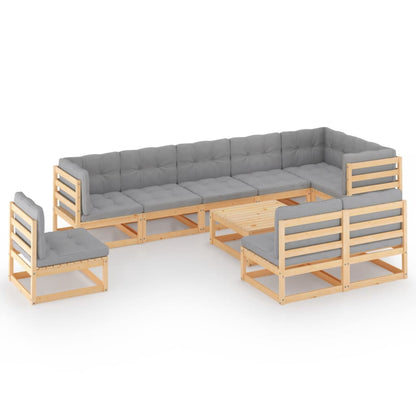 Set Divani da Giardino 10 pz con Cuscini Legno Massello di Pino - homemem39