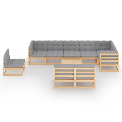 Set Divani da Giardino 10 pz con Cuscini Legno Massello di Pino - homemem39