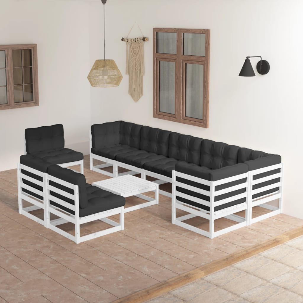 Set Divani da Giardino 10 pz con Cuscini Legno Massello di Pino - homemem39