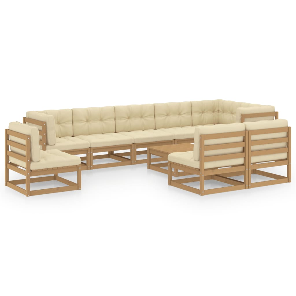 Set Divani da Giardino 10 pz con Cuscini Legno Massello di Pino - homemem39