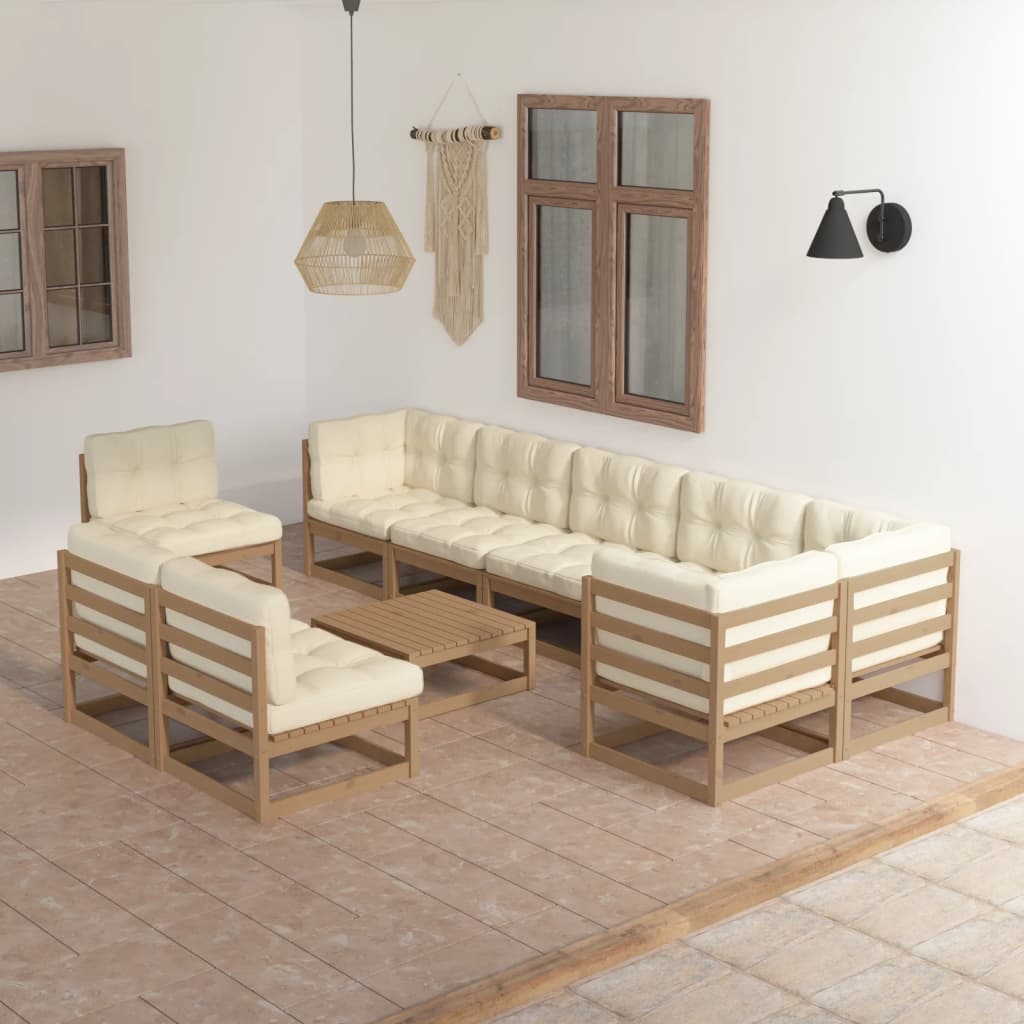 Set Divani da Giardino 10 pz con Cuscini Legno Massello di Pino - homemem39