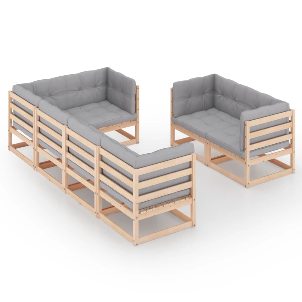 Set Divani da Giardino 7 pz con Cuscini Legno Massello di Pino - homemem39