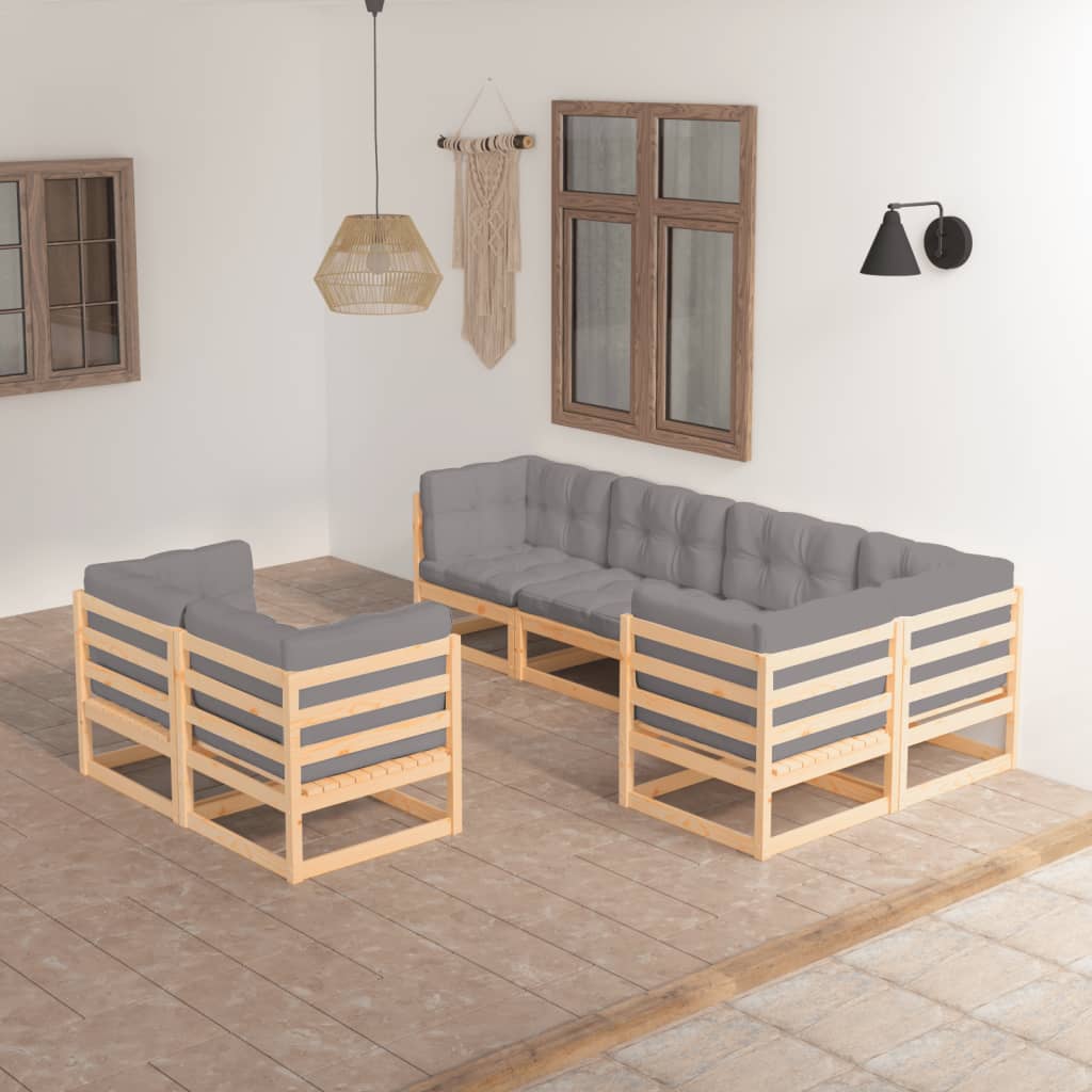 Set Divani da Giardino 7 pz con Cuscini Legno Massello di Pino - homemem39