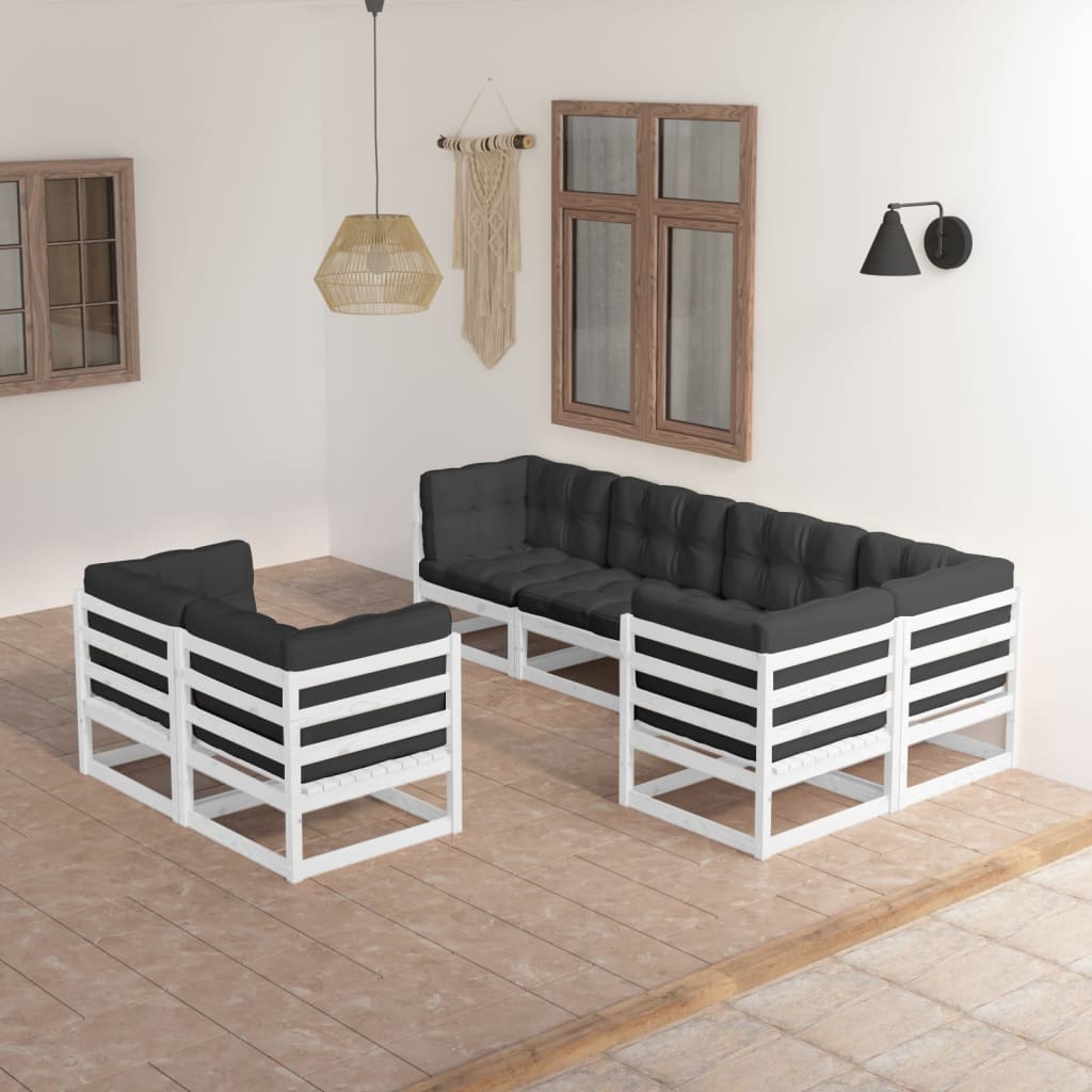 Set Divani da Giardino 7 pz con Cuscini Legno Massello di Pino - homemem39