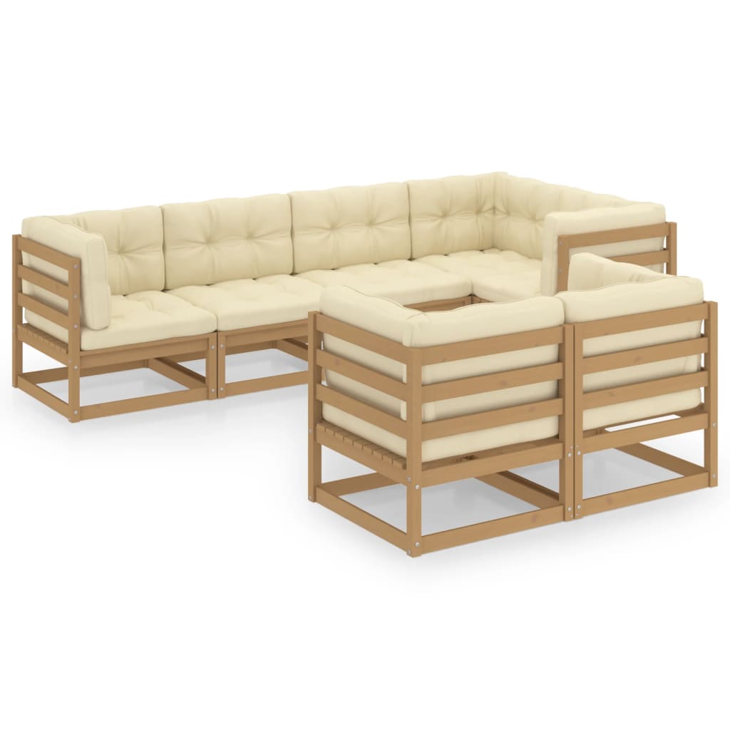 Set Divani da Giardino 7 pz con Cuscini Legno Massello di Pino - homemem39