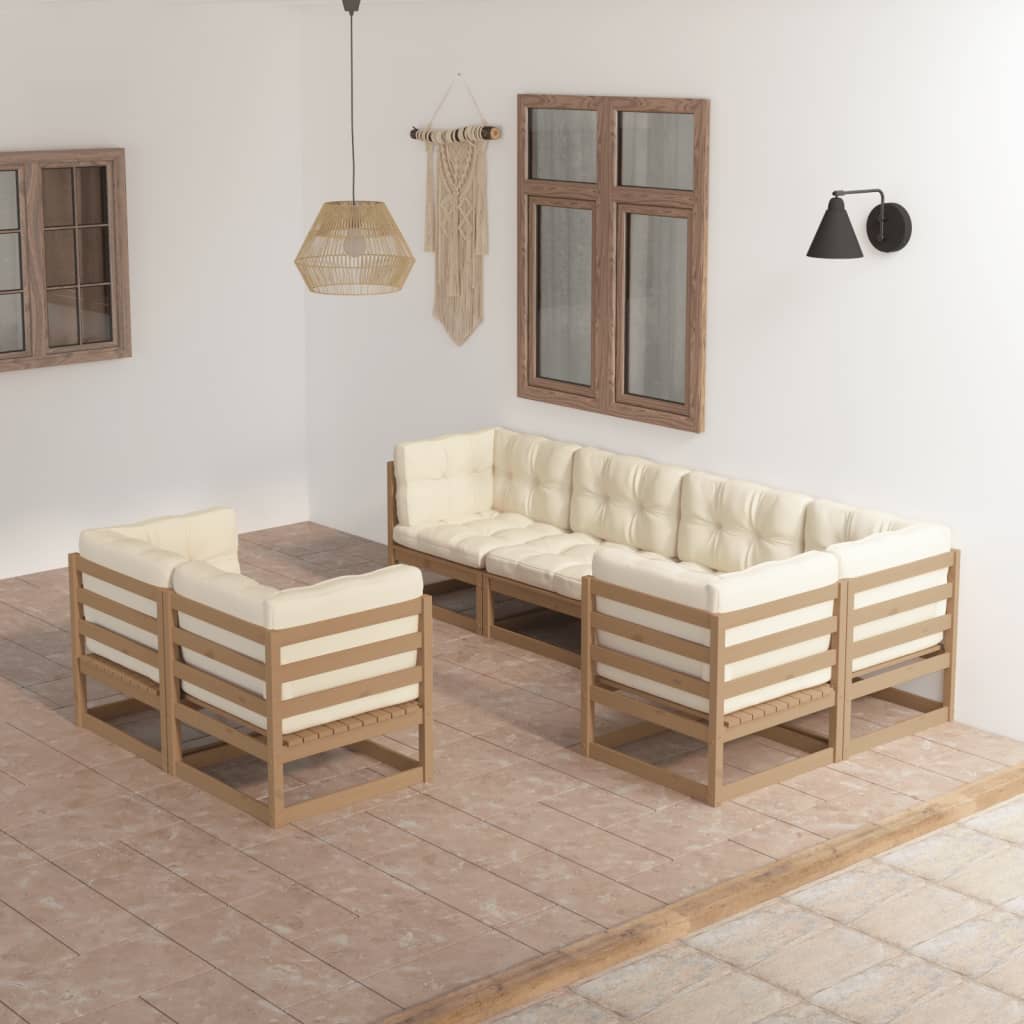 Set Divani da Giardino 7 pz con Cuscini Legno Massello di Pino - homemem39