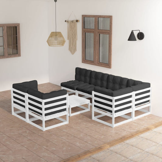 Set Divani da Giardino 8 pz con Cuscini Legno Massello di Pino - homemem39