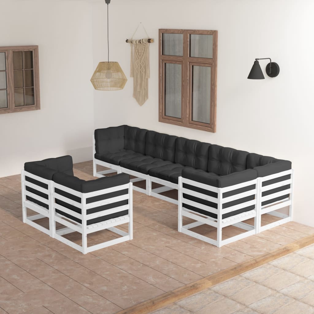 Set Divani da Giardino 8 pz con Cuscini Legno Massello di Pino - homemem39