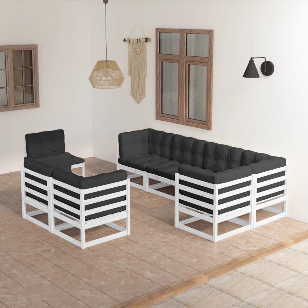 Set Divani da Giardino 8 pz con Cuscini Legno Massello di Pino - homemem39