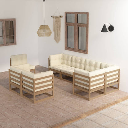 Set Divani da Giardino 8 pz con Cuscini Legno Massello di Pino - homemem39