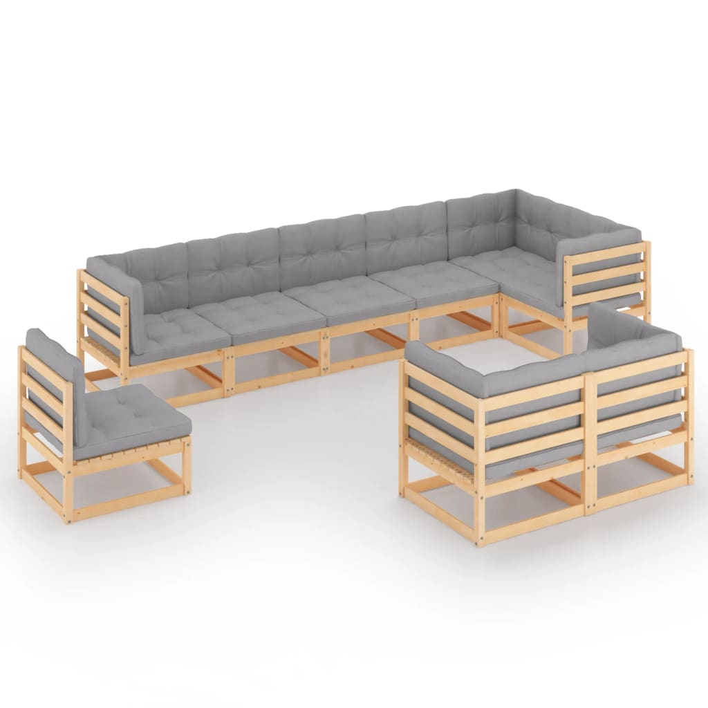 Set Divani da Giardino 9 pz con Cuscini Legno Massello di Pino - homemem39