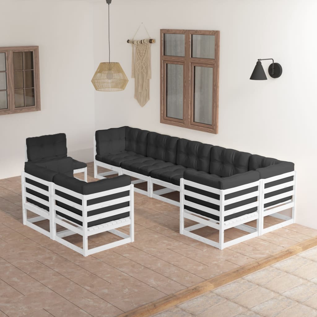 Set Divani da Giardino 9 pz con Cuscini Legno Massello di Pino - homemem39