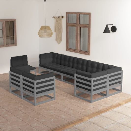 Set Divani da Giardino 9 pz con Cuscini Legno Massello di Pino - homemem39