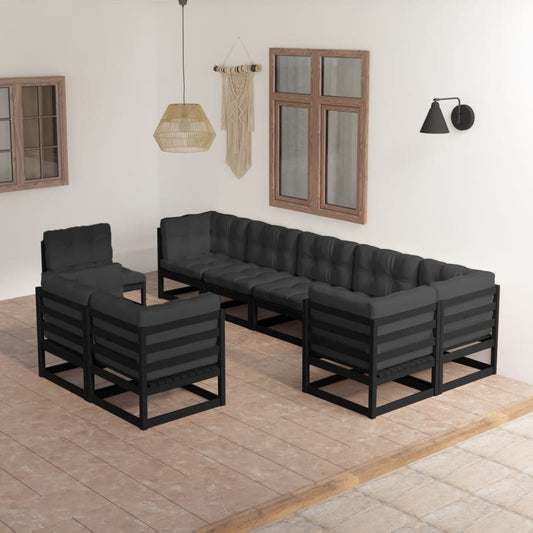 Set Divani da Giardino 9 pz con Cuscini Legno Massello di Pino - homemem39