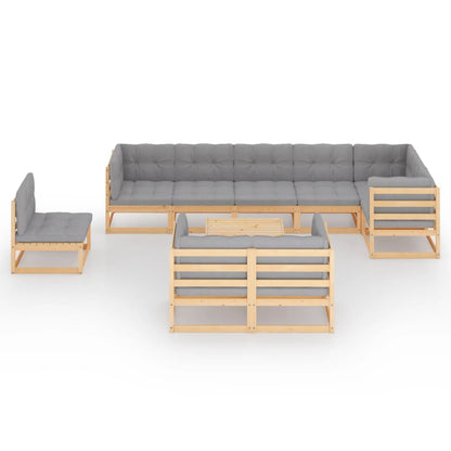 Set Divani da Giardino 10 pz con Cuscini Legno Massello di Pino - homemem39