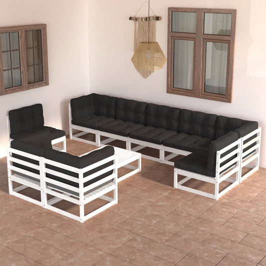 Set Divani da Giardino 10 pz con Cuscini Legno Massello di Pino - homemem39