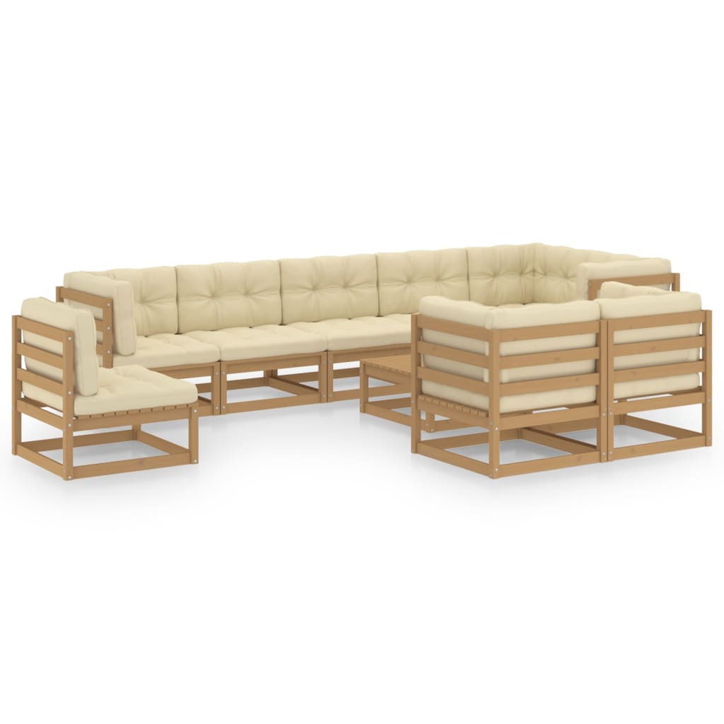 Set Divani da Giardino 10 pz con Cuscini Legno Massello di Pino - homemem39