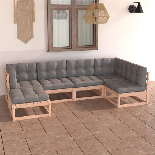 Set Divani da Giardino 6 pz con Cuscini Legno Massello di Pino - homemem39