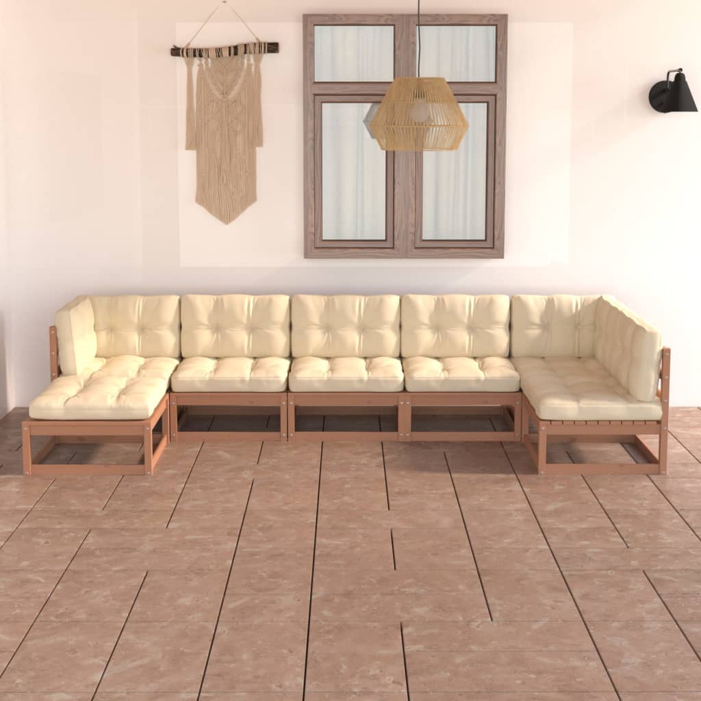 Set Divani da Giardino 7 pz con Cuscini Legno Massello di Pino - homemem39