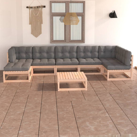 Set Divani da Giardino 8 pz con Cuscini Legno Massello di Pino - homemem39