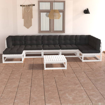 Set Divani da Giardino 8 pz con Cuscini Legno Massello di Pino - homemem39