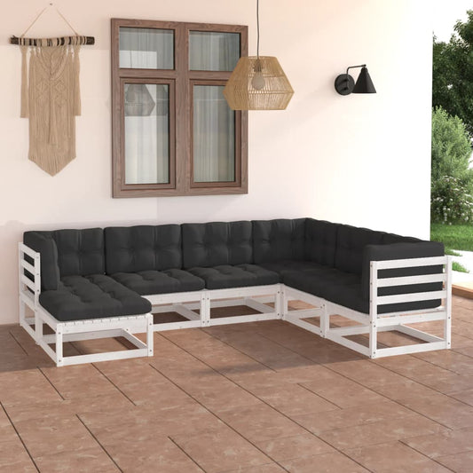 Set Divani da Giardino 7 pz con Cuscini Legno Massello di Pino - homemem39