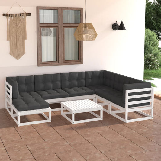 Set Divani da Giardino 8 pz con Cuscini Legno Massello di Pino - homemem39