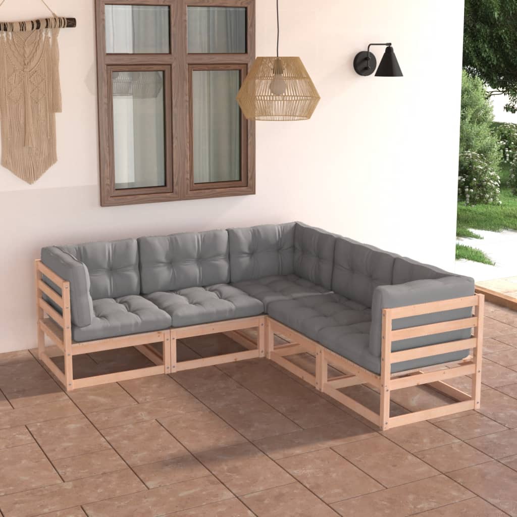 Set Divani da Giardino 5 pz con Cuscini Legno Massello di Pino - homemem39