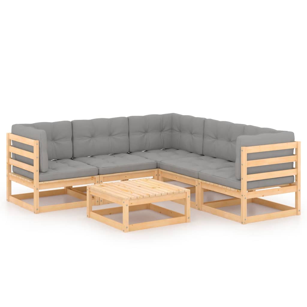 Set Divani da Giardino 6 pz con Cuscini Legno Massello di Pino - homemem39