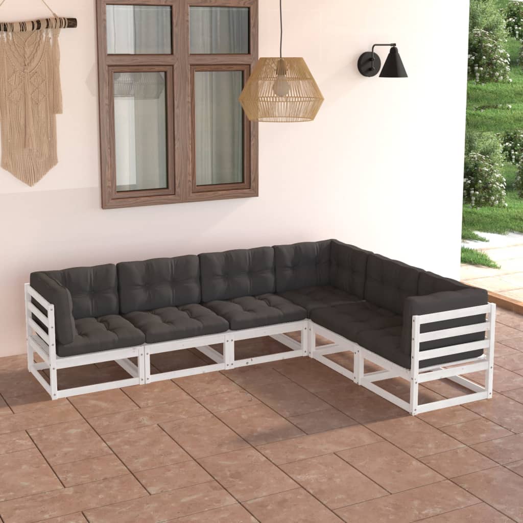 Set Divani da Giardino 6 pz con Cuscini Legno Massello di Pino - homemem39